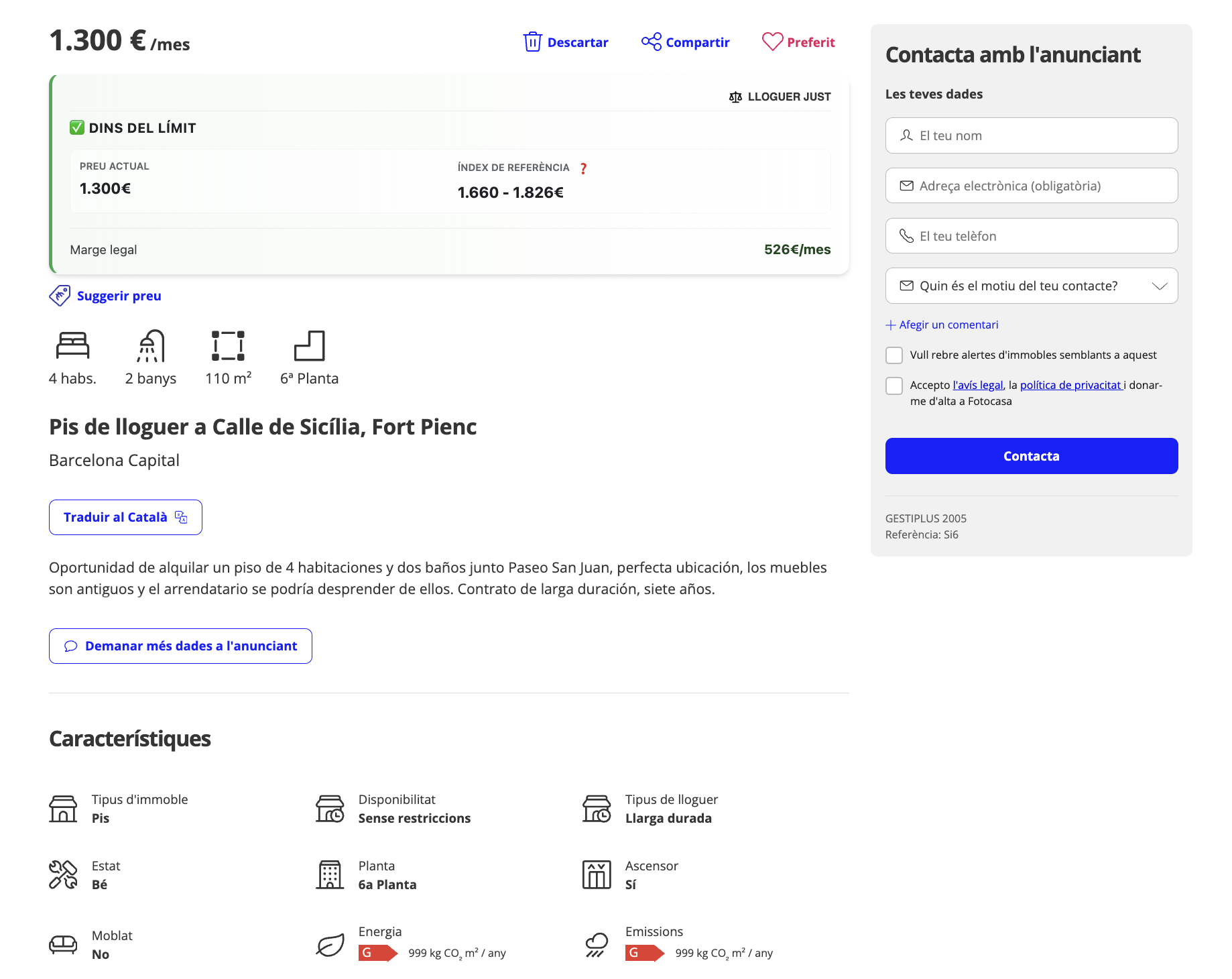 Extensio Lloguer Just mostrant un pis dins del limit legal - 1.300 euros dins del rang 1.660-1.826 euros